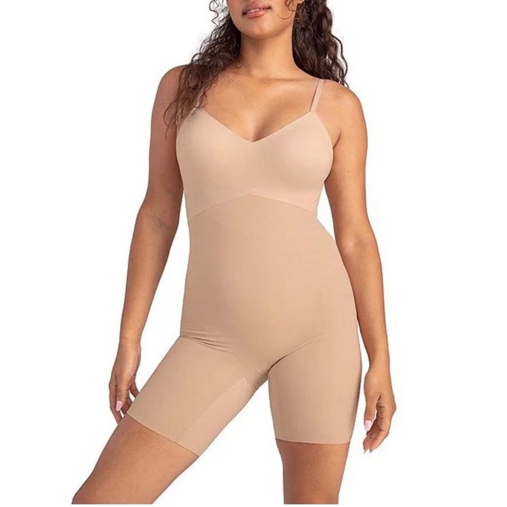 Honeylove Low-Back Mid-Thigh Bodysuit Shapewear Sand Nude Size 2X Sculpting